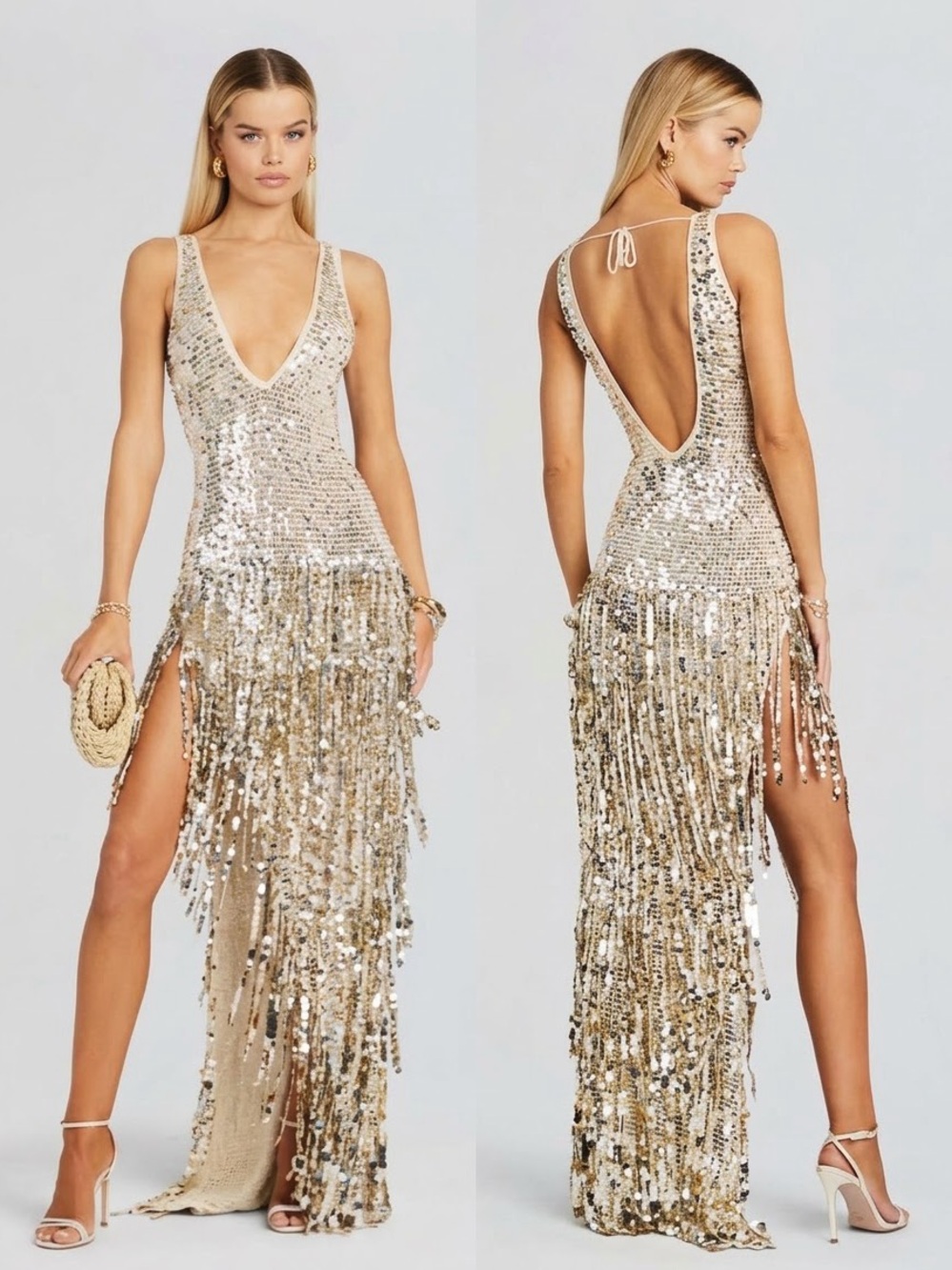 NWT RETROFETE LIBRA SEQUIN FRINGE CROCHET
DRESS SIZE M/L $998